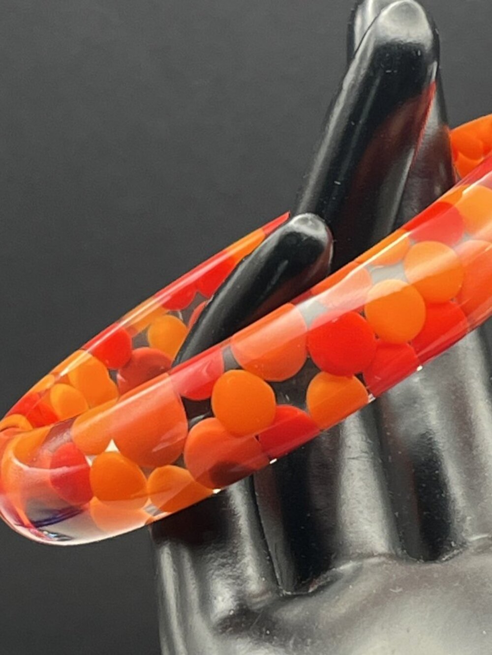 Lucite Dot Pill Bangle Bracelet Orange And Red